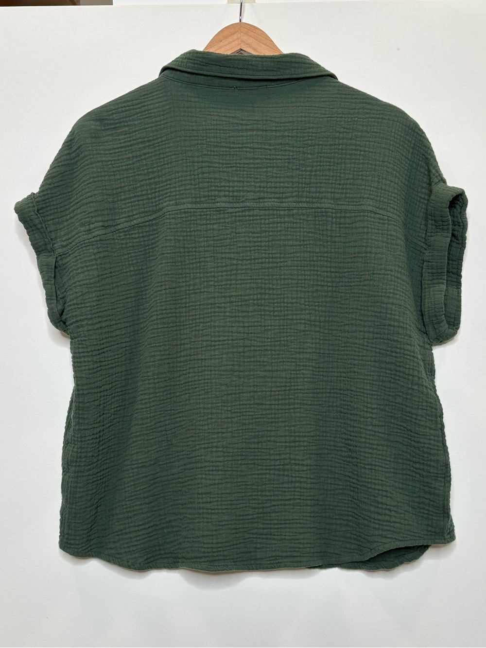 Jessica Simpson Cotton Gauze Short Sleeve Shirt Womens Size Large Forest Green - Picture 5 of 10